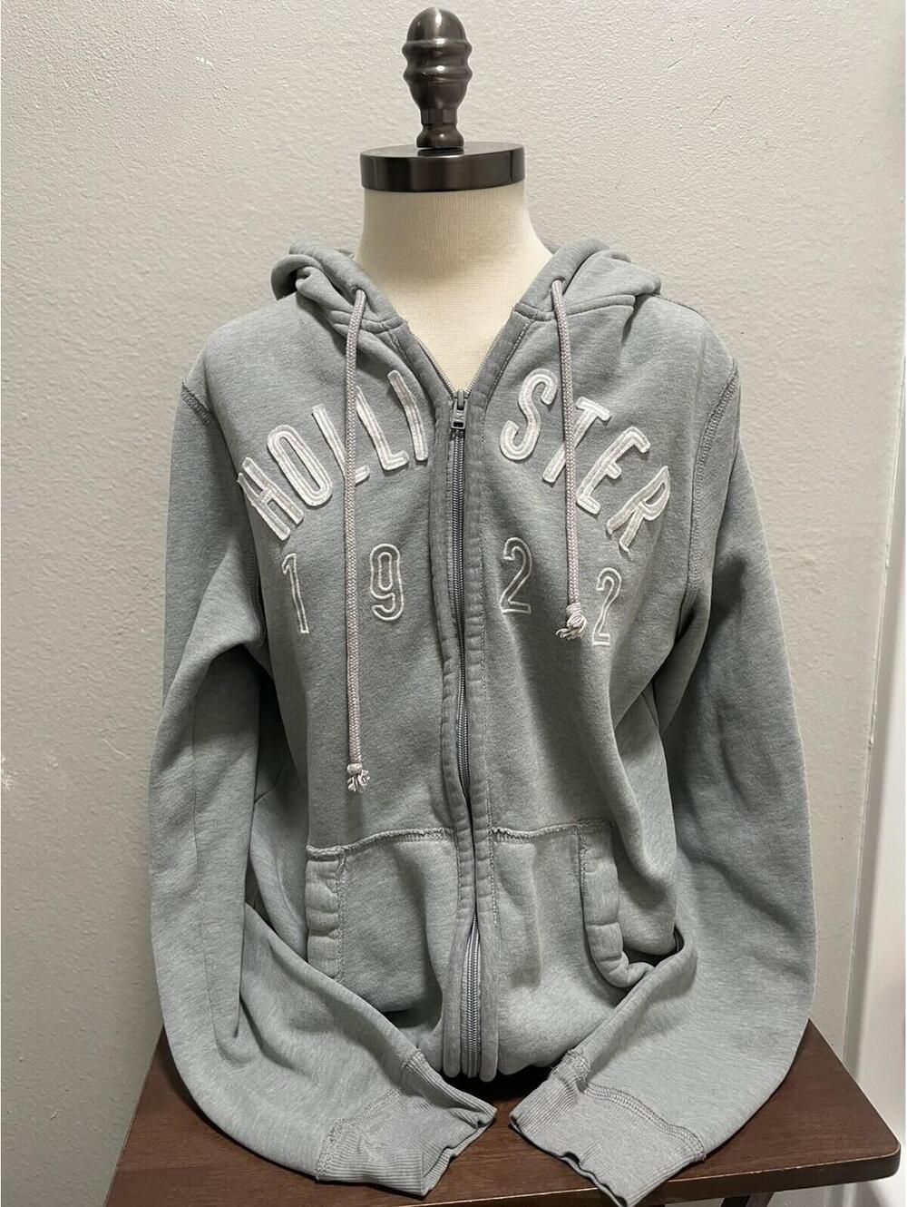 Y2K 2000s Vintage Hollister Zip Up Hoodie Women's Sz L Gray